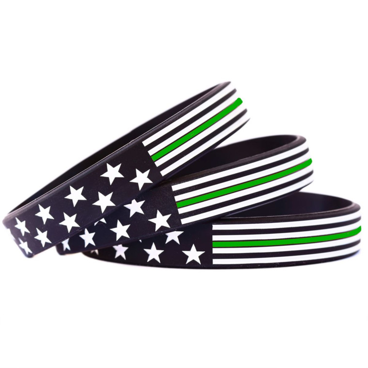 3 of Flag Thin Green Line Wristbands