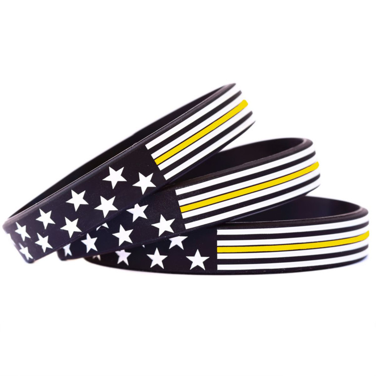 3 of Flag Thin Yellow Line Wristbands