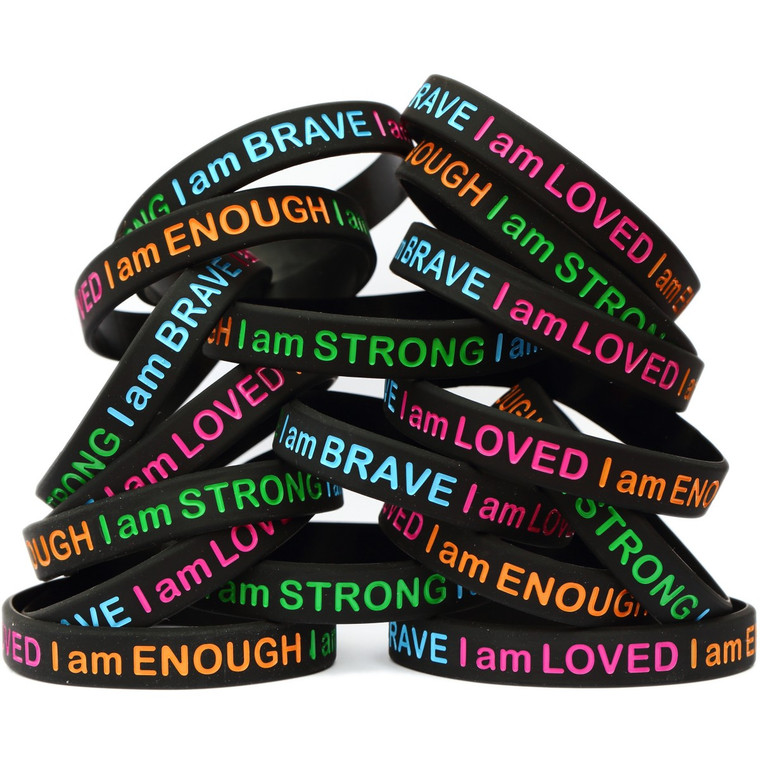 50 of I am Strong Brave Loved Enough Wristbands