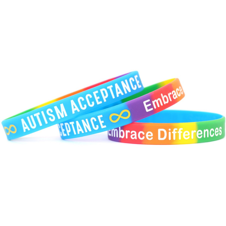 3 of Infinity Sign Rainbow Autism Acceptance Wristbands