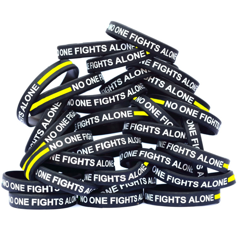 100 of No One Fights Alone Thin Yellow Line Wristbands