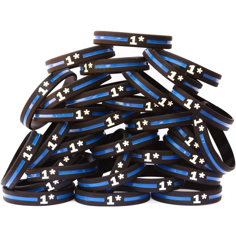 100 of One Asterisk Bracelets Thin Blue Line Wristbands