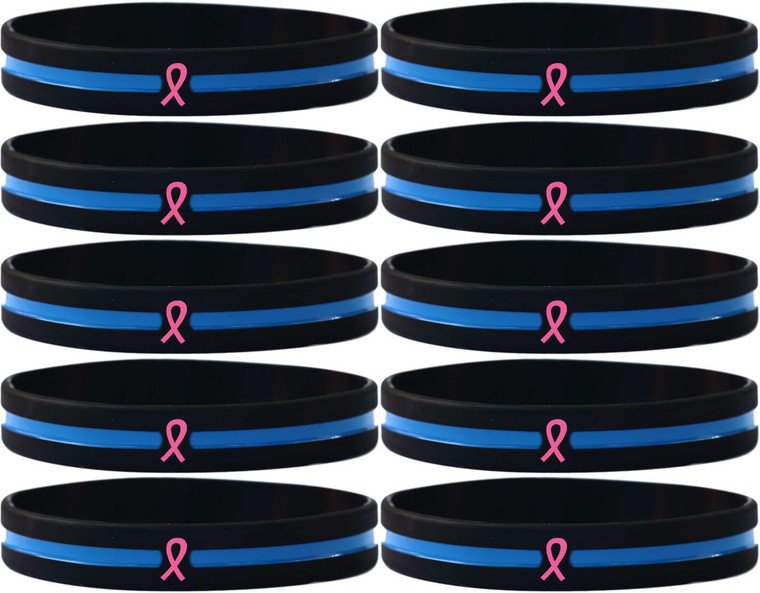 50 of Pink Ribbon Bracelets Thin Blue Line Wristbands