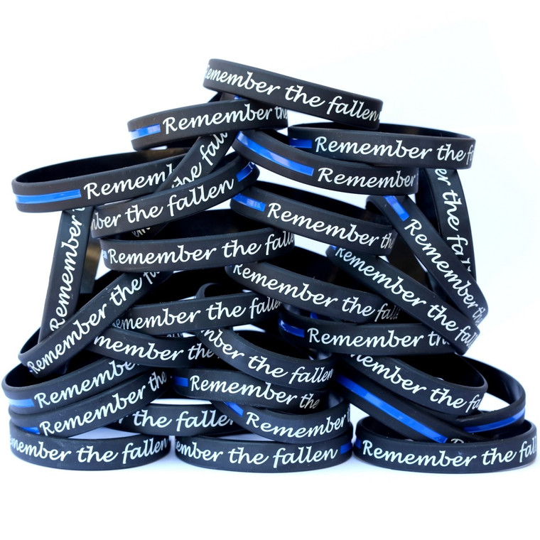 100 of Remember the Fallen Thin Blue Line Wristbands