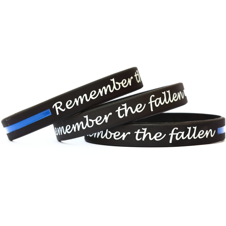 3 of Remember the Fallen Thin Blue Line Wristbands