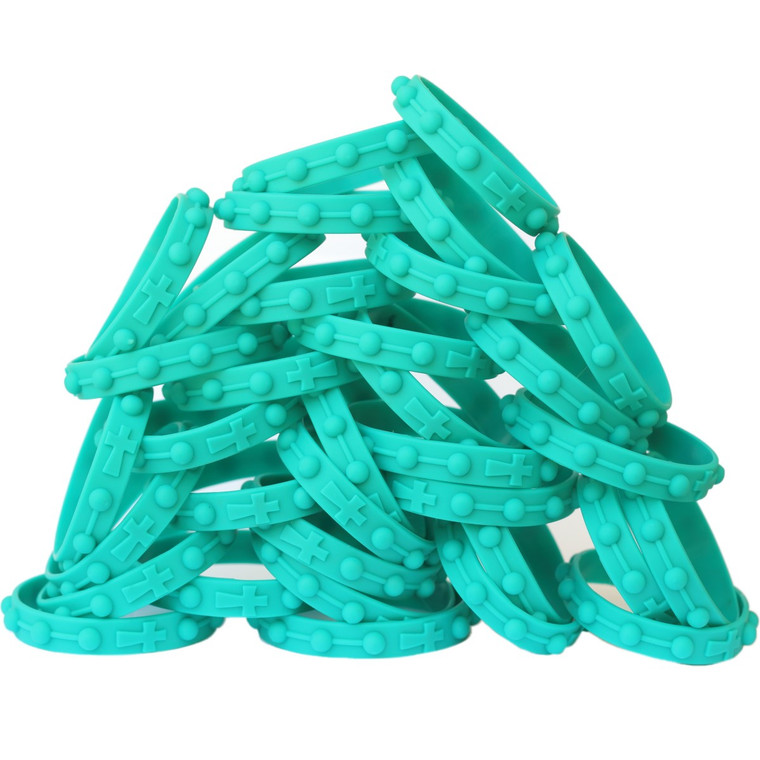 100 of Rosary Teal Wristbands