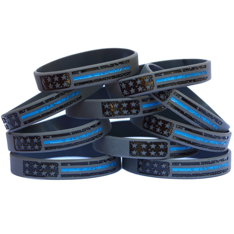 10 of Vintage Flag Thin Blue Line Wristbands