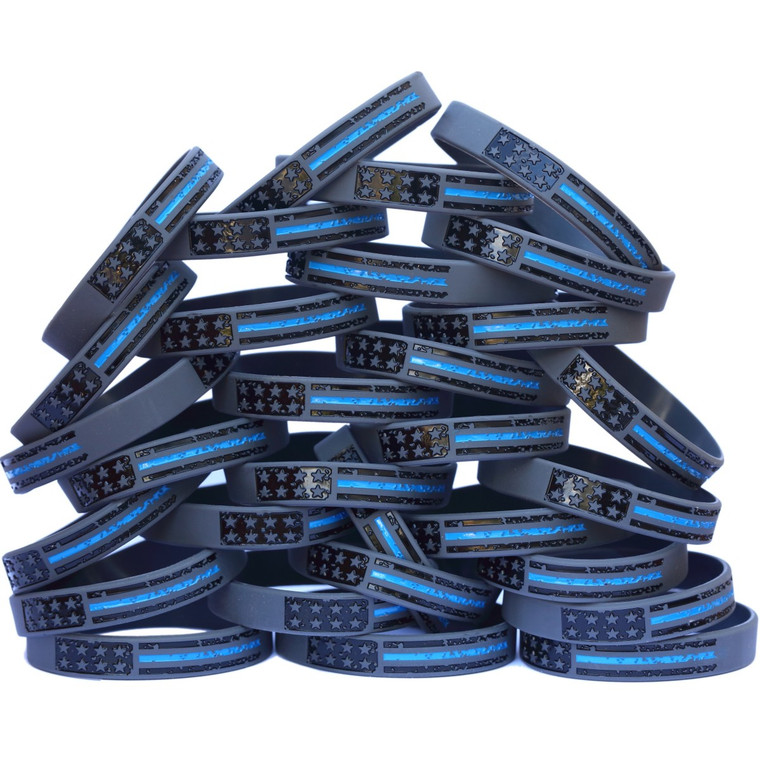 100 of Vintage Flag Thin Blue Line Wristbands