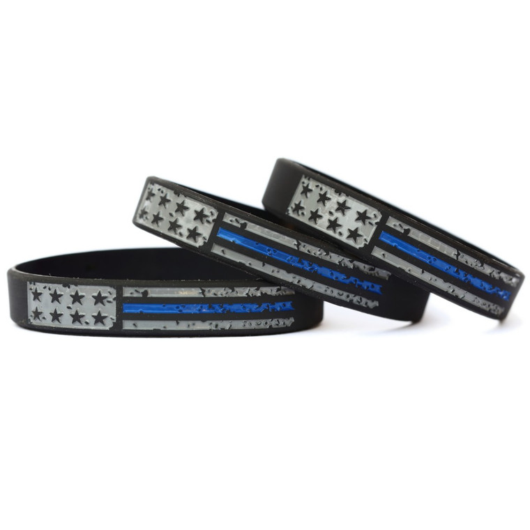 3 of Worn Distressed Flag Blue Line Wristbands