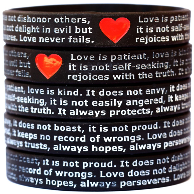 5 of Love is Patient Love is Kind 1 Corinthians 13:4-8 Wristbands