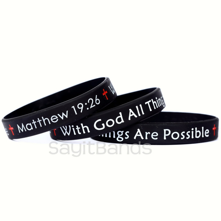 3 of With God All Things Are Possible Matthew 29:26 Wristbands