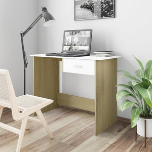 Desk White and Sonoma Oak Engineered Wood Medium Storage Desk A949-800554 Desk White and Sonoma Oak Engineered Wood Medium Storage Desk A949-800554