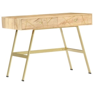 Writing Desk Natural with Brass Solid Mango Wood and Steel A949-286150 Writing Desk Natural with Brass Solid Mango Wood and Steel A949-286150