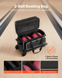 Bowling Ball Bag, 2 Ball Double Roller Bowling Bag with Wheels, Featuring a Separate Compartment fo E415-GLLGBLQBQBLG29IZ1001V0