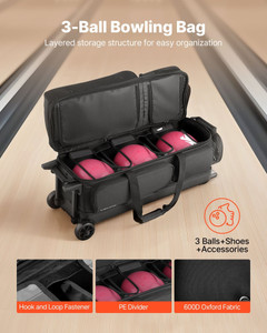 Bowling Ball Bag, 3 Ball Double Roller Bowling Bag with Wheels, Featuring a Separate Compartment fo E415-GLLGBLQBHS3Q8N6PE001V0 Bowling Ball Bag, 3 Ball Double Roller Bowling Bag with Wheels, Featuring a Separate Compartment fo E415-GLLGBLQBHS3Q8N6PE001V0