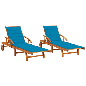 Sun Lounger Blue (Cushions), Natural Wood A949-3077334 Sun Lounger Blue (Cushions), Natural Wood A949-3077334