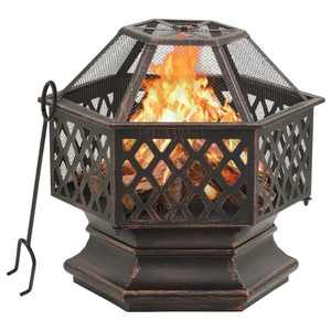 Rustic Fire Pit with Poker 24.4"x21.3"x22" XXL Steel A949-311887 Rustic Fire Pit with Poker 24.4"x21.3"x22" XXL Steel A949-311887