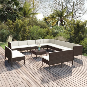 14 Piece Patio Lounge Set with Cushions Poly Rattan Brown A949-3094487 14 Piece Patio Lounge Set with Cushions Poly Rattan Brown A949-3094487