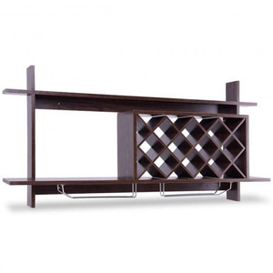 Wall Mount Wine Rack with Glass Holder & Storage Shelf-Walnut B593-HW57400 Wall Mount Wine Rack with Glass Holder & Storage Shelf-Walnut B593-HW57400