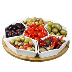 Elama Signature 12 Inch 7-Piece Condiment Server Set with a Bamboo Lazy Suzan Serving Tray D970-EL-190 Elama Signature 12 Inch 7-Piece Condiment Server Set with a Bamboo Lazy Suzan Serving Tray D970-EL-190