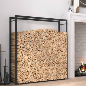 Firewood Rack Matt Black 43.3"x11"x45.7" Steel A949-350310 Firewood Rack Matt Black 43.3"x11"x45.7" Steel A949-350310