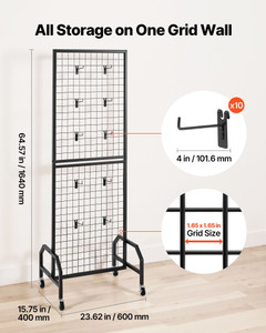 Grid Wall Panel, 1.9 x 5.4 ft Wire Grid Panels Display Rack, Movable Art Display Shelf with Wheels E415-LSWGQ6070INCBK7NM001V0 Grid Wall Panel, 1.9 x 5.4 ft Wire Grid Panels Display Rack, Movable Art Display Shelf with Wheels E415-LSWGQ6070INCBK7NM001V0