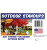Friendly Halloween Theme Outdoor Decor with setting, dimensions and list of items included.