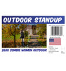 Zombie Woman outdoor standee with setting, dimensions, UPC and list of items included.