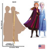 Life-size cardboard standee of Anna & Elsa from Disney's Frozen 2) with back and front dimensions.