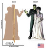 Life-size cardboard standee of Frankenstein & His Bride from Universals Monsters Collection with front and back dimensions.