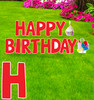 Coroplast red Paper Happy Birthday yard signs with background.