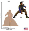 Life-size cardboard standee of Killmonger from Marvel Studios What if? on Disney + with front and back dimensions.