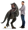 Life-size Cardboard Standee of Camotaurus from the movie Jurassic World Dominion with model.