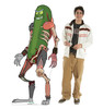 Life-size cardboard standee of Pickle Rick from the Rick and Morty TV series with model.