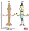 Life-size cardboard standee of Mr. Poopy from the Rick and Morty TV series with back and front dimensions.