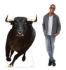 Life-size cardboard standee of a Bull with model.