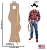 Life-size cardboard standee of a Cowboy with Rope Standin with back and front dimensions.