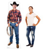 Life-size cardboard standee of a Cowboy with Rope Standin with models.