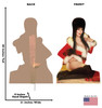 Life-size cardboard standee of Elvira Christmas Sitting with back and front dimensions.