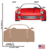 Life-size cardboard standee of a Red Sports Car Standin with back and front dimensions.