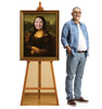 Life-size cardboard standee of Mona Lisa on Easel Standin with models.