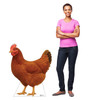 Life-size cardboard standee of a Chicken with model.