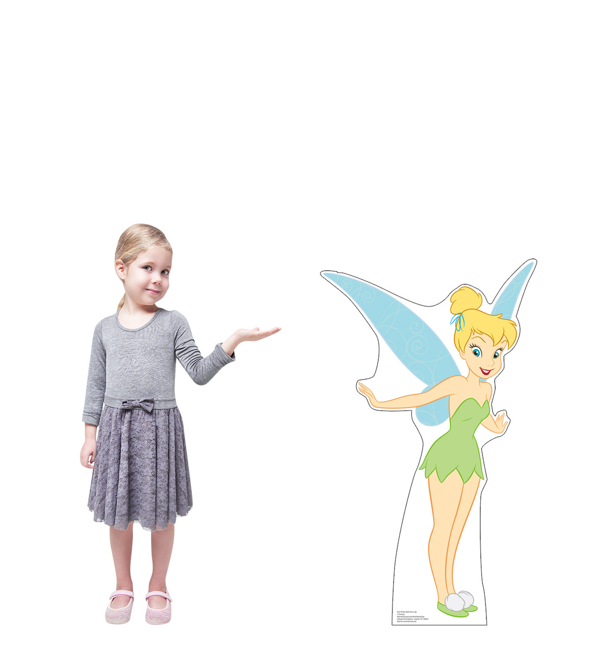 Life-size cardboard standee of Tinker Bell Arms Up with model.