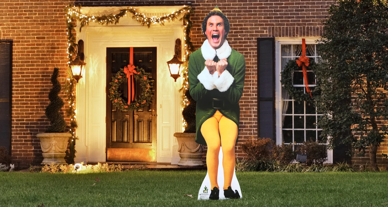 Will Ferrell Elf Christmas Outdoor Cutout Christmas Decor Cutout in Setting.