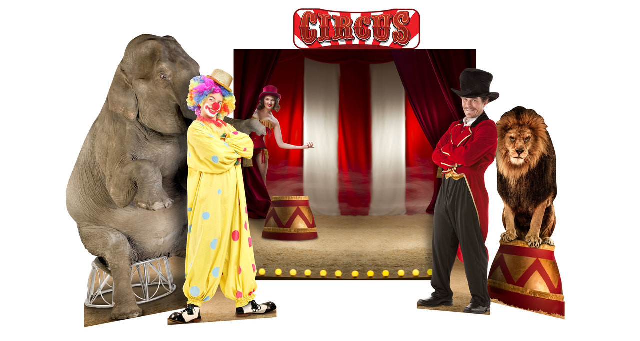 Circus Theme Background Set Showing Standees that are included.