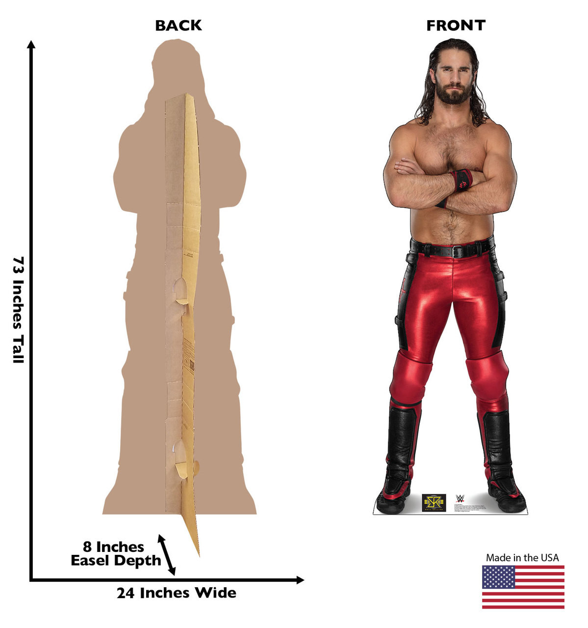 Seth Rollins Cardboard Cutout Life-size cardboard standee front and back with dimensions