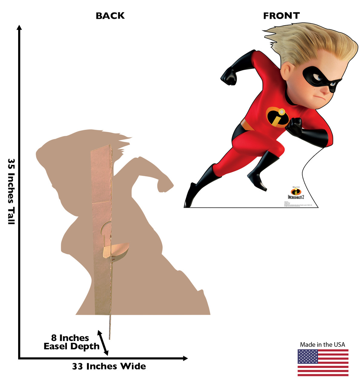 Dash Life-size cardboard standee back and front with dimensions.