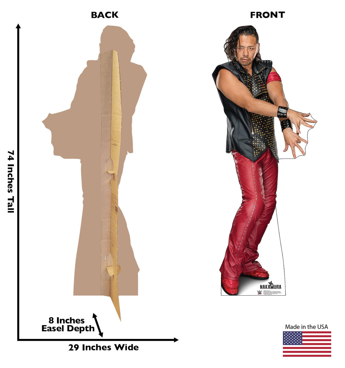 Shinsuke Nakamura Life-size cardboard standee front and back with dimensions.