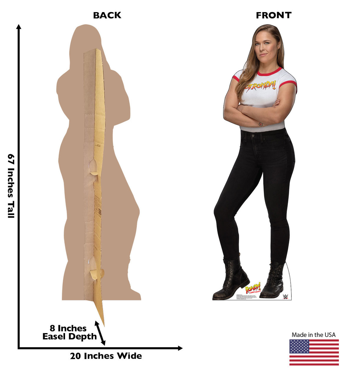 Ronda Rousey Life-size cardboard standee front and back with dimensions.