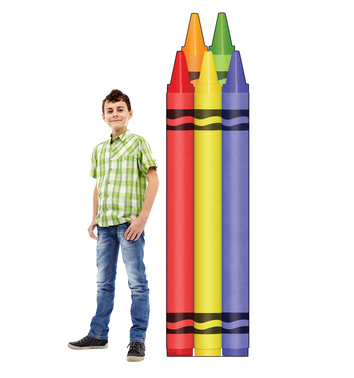 Life-size cardboard standee of Coloring Crayons with model.